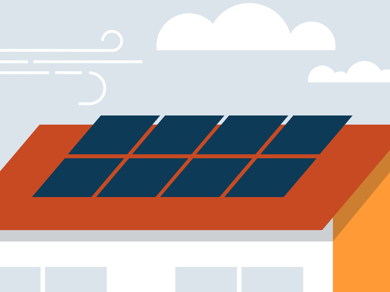 Solar panels on a roof—illustration © CU Green 2018